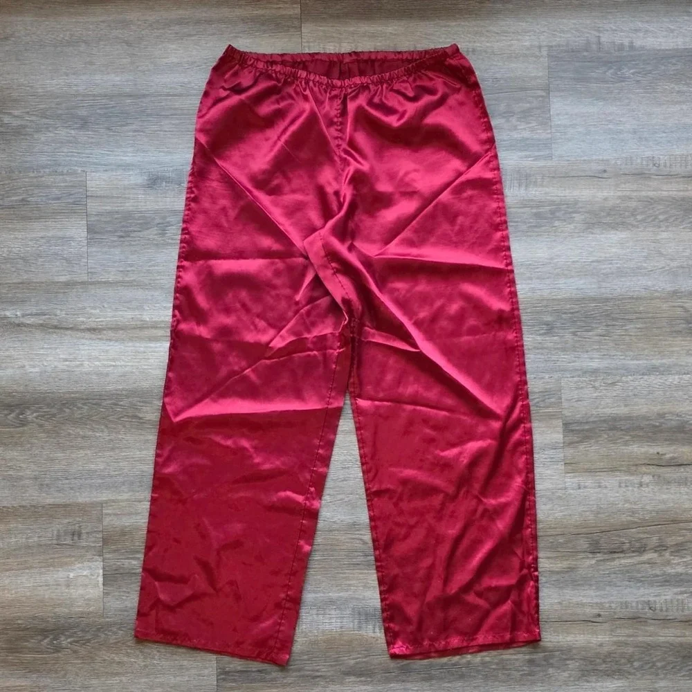 Vintage Avon Coquette Ruby Red Satin PJ Set Camisole & Wide Leg Pants Medium